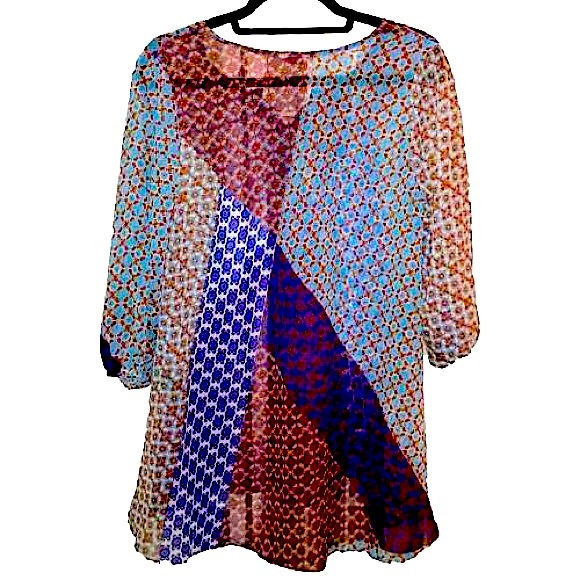 Casual Studio Light Airy Chiffon Earth & Jewel Colors Versatile Tunic M Travels - Picture 2 of 7